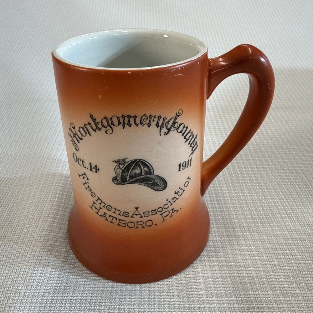 1911 Montgomery County Fireman Assoc. Mug Hatboro, PA - Maddock's Trenton, NJ